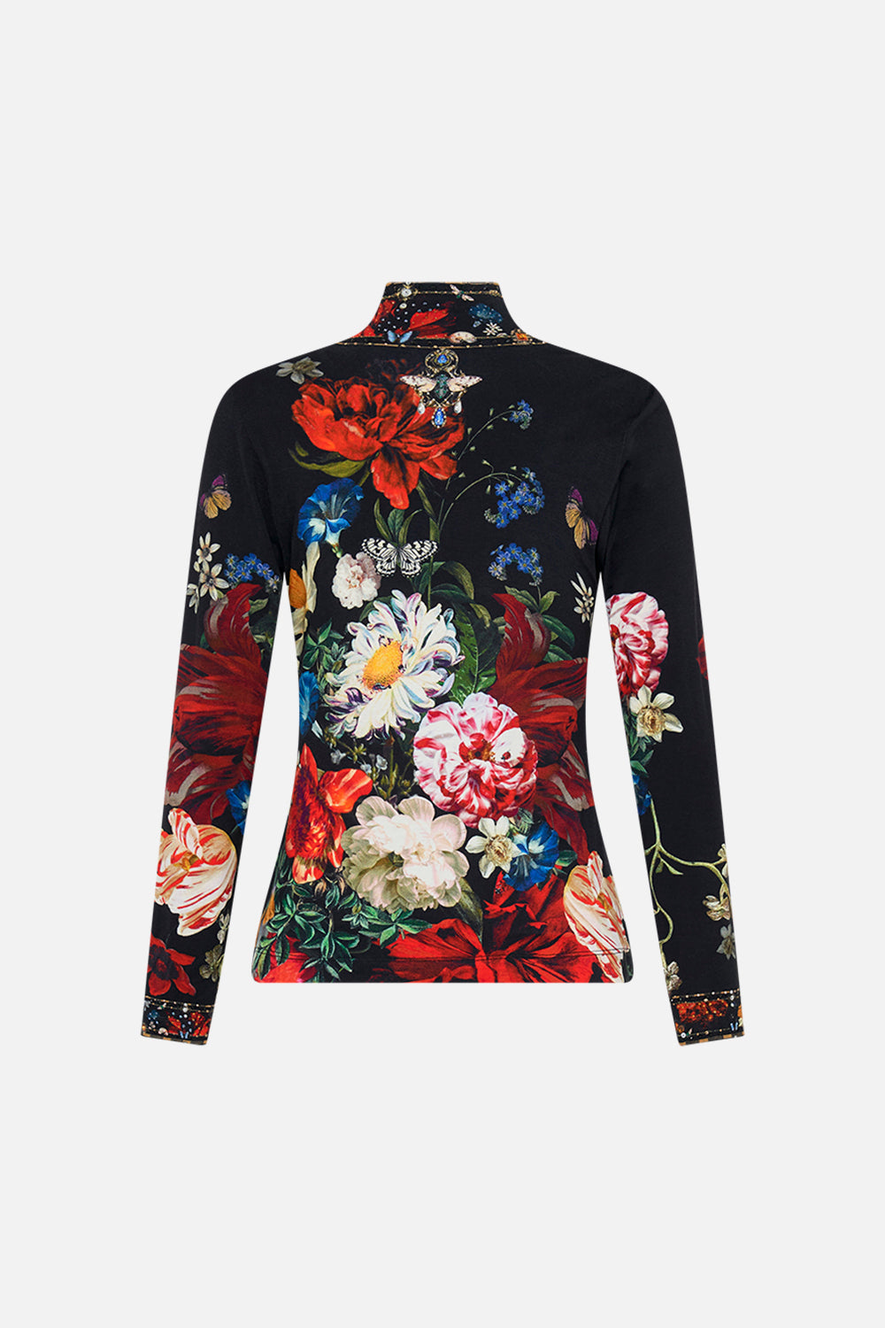 CAMILLA black floral print turtleneck in A Still Life print