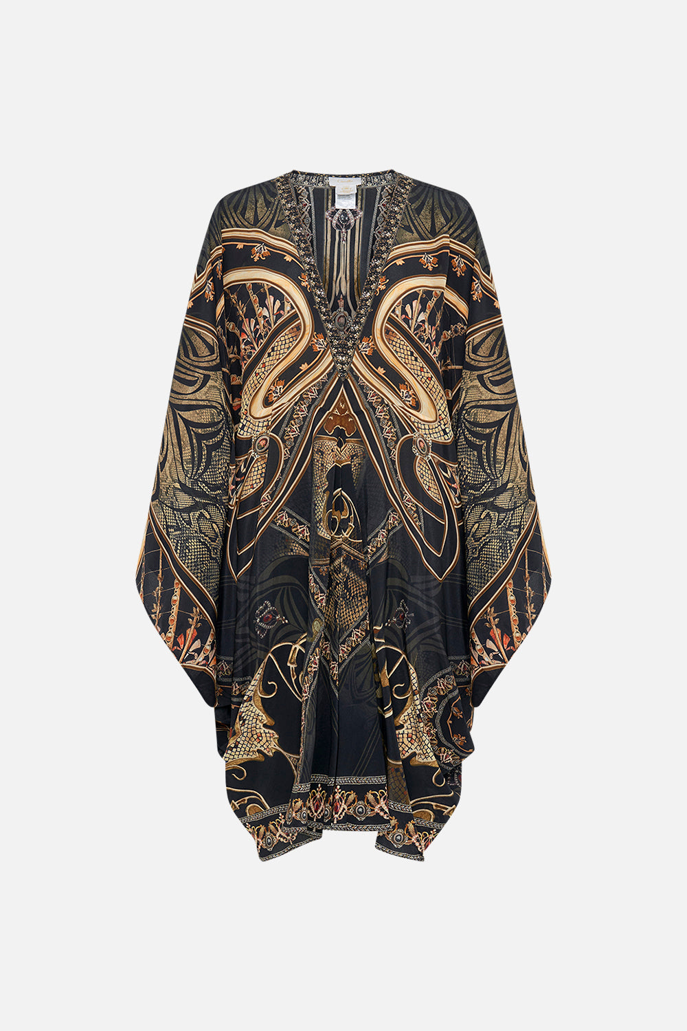 CAMILLA silk kaftan in Nouveau Noir print