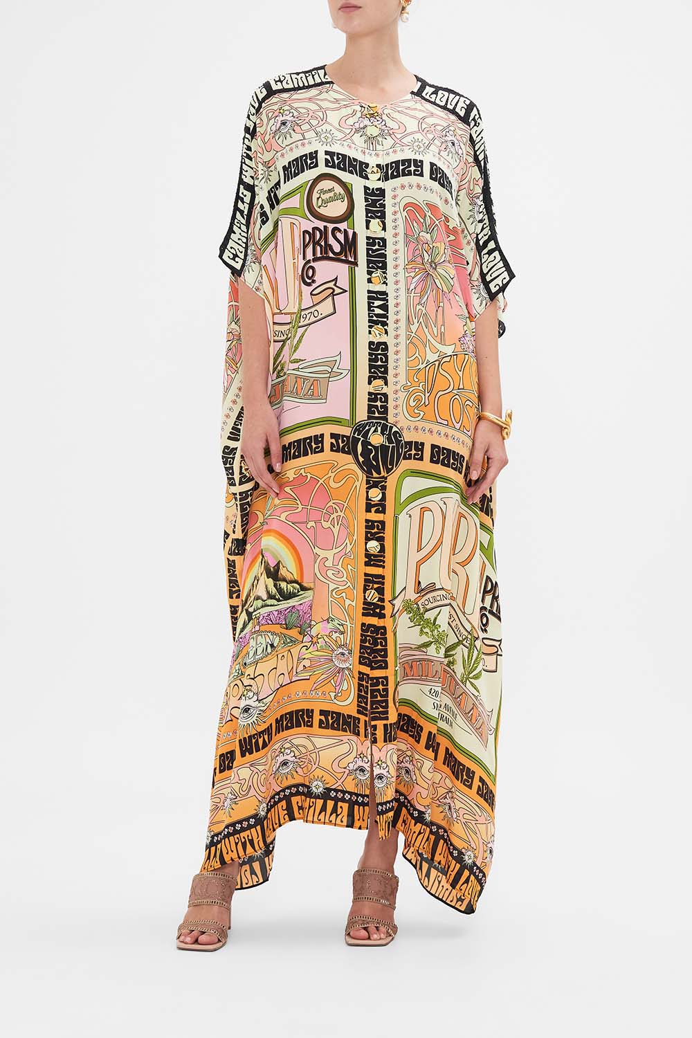 CAMILLA silk kaftan in Lets Chase Rainbows print