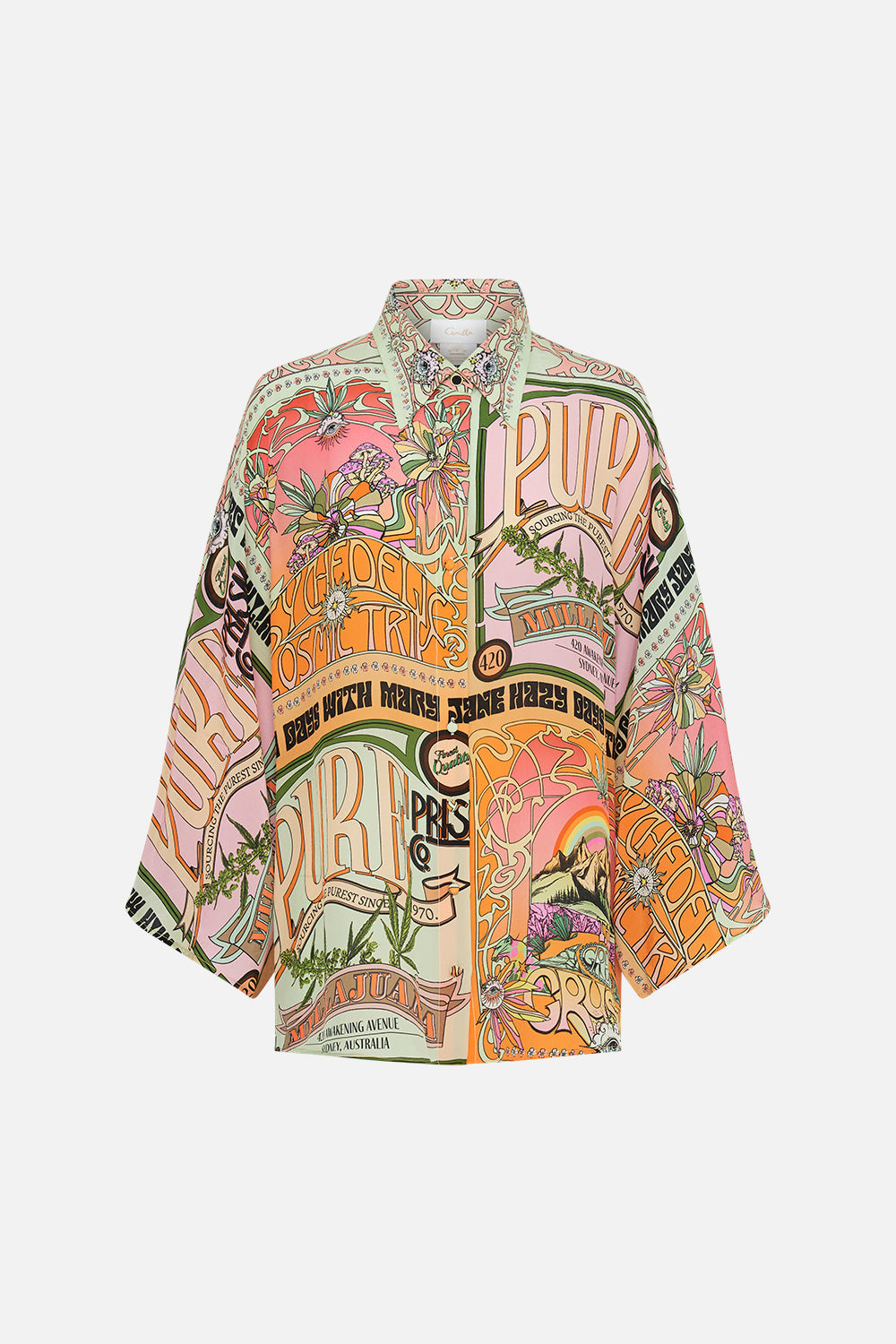 CAMILLA sillk blouse in Lets Chase Rainbows print