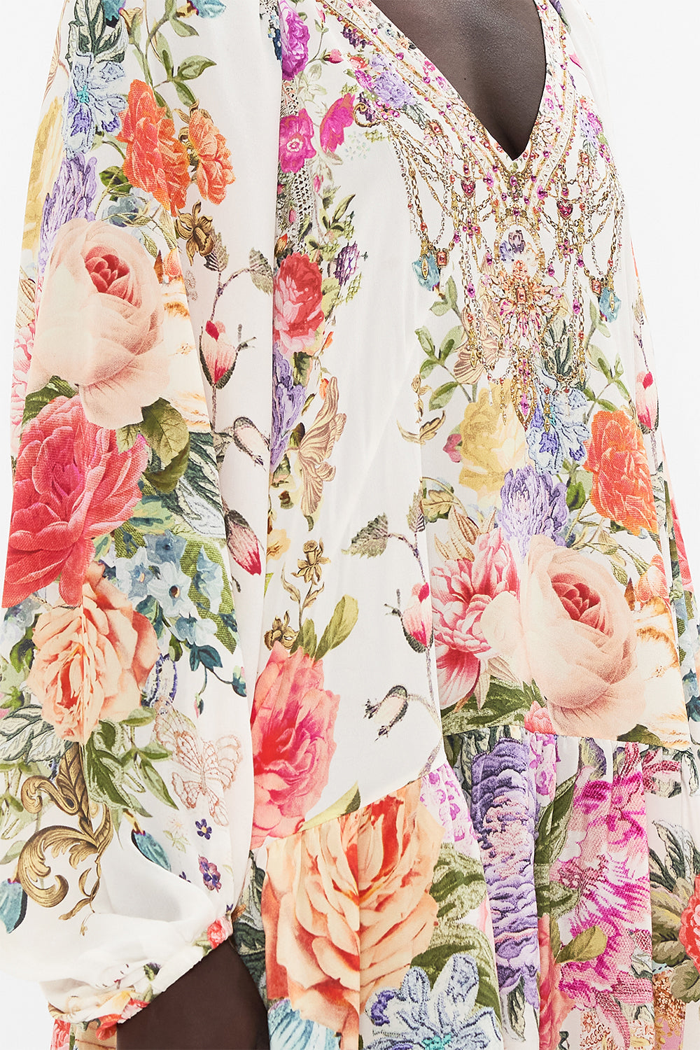 CAMILLA Floral V-Neck Dress with Blouson Sleeve in Sew Yesterday