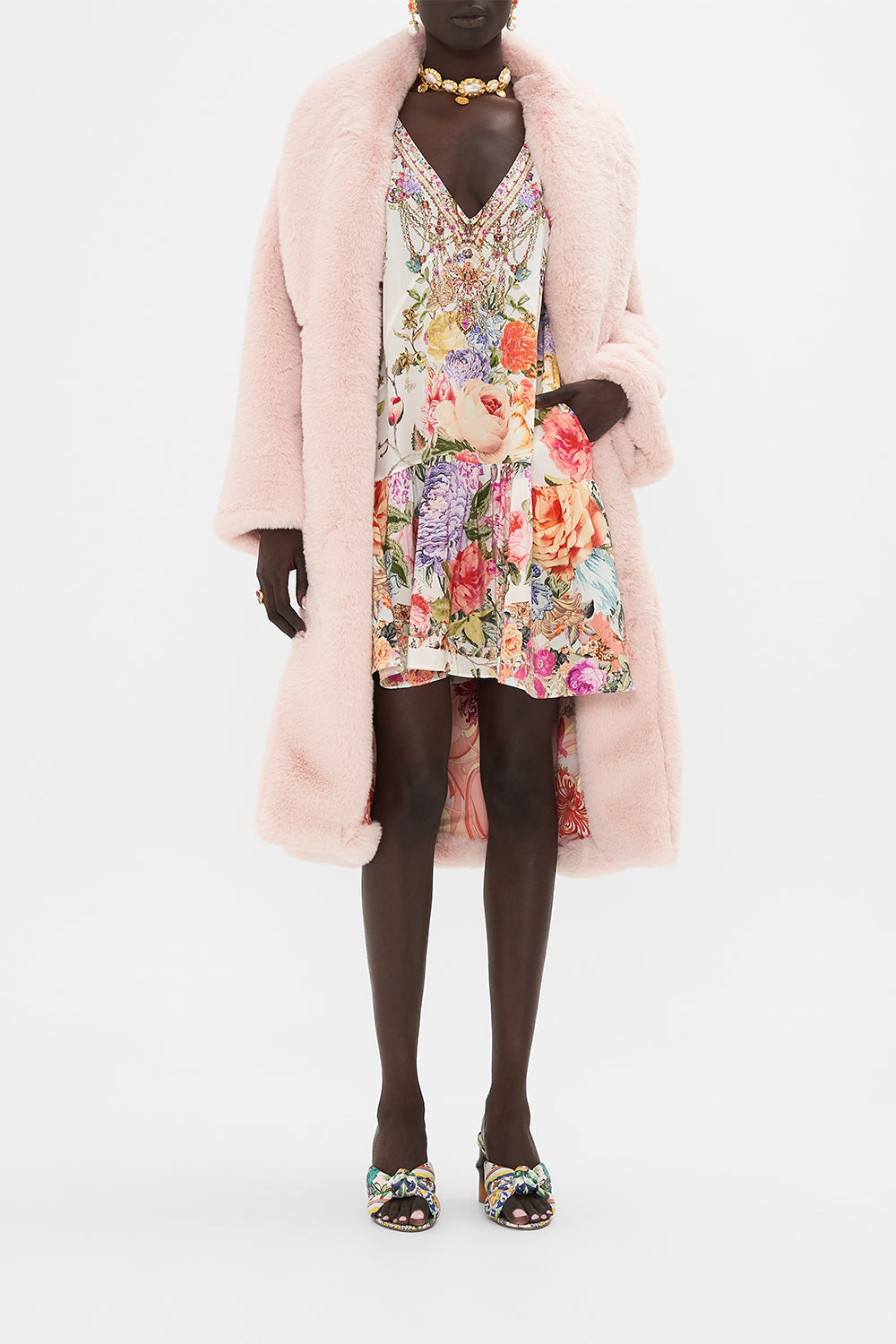 CAMILLA Floral V-Neck Dress with Blouson Sleeve in Sew Yesterday