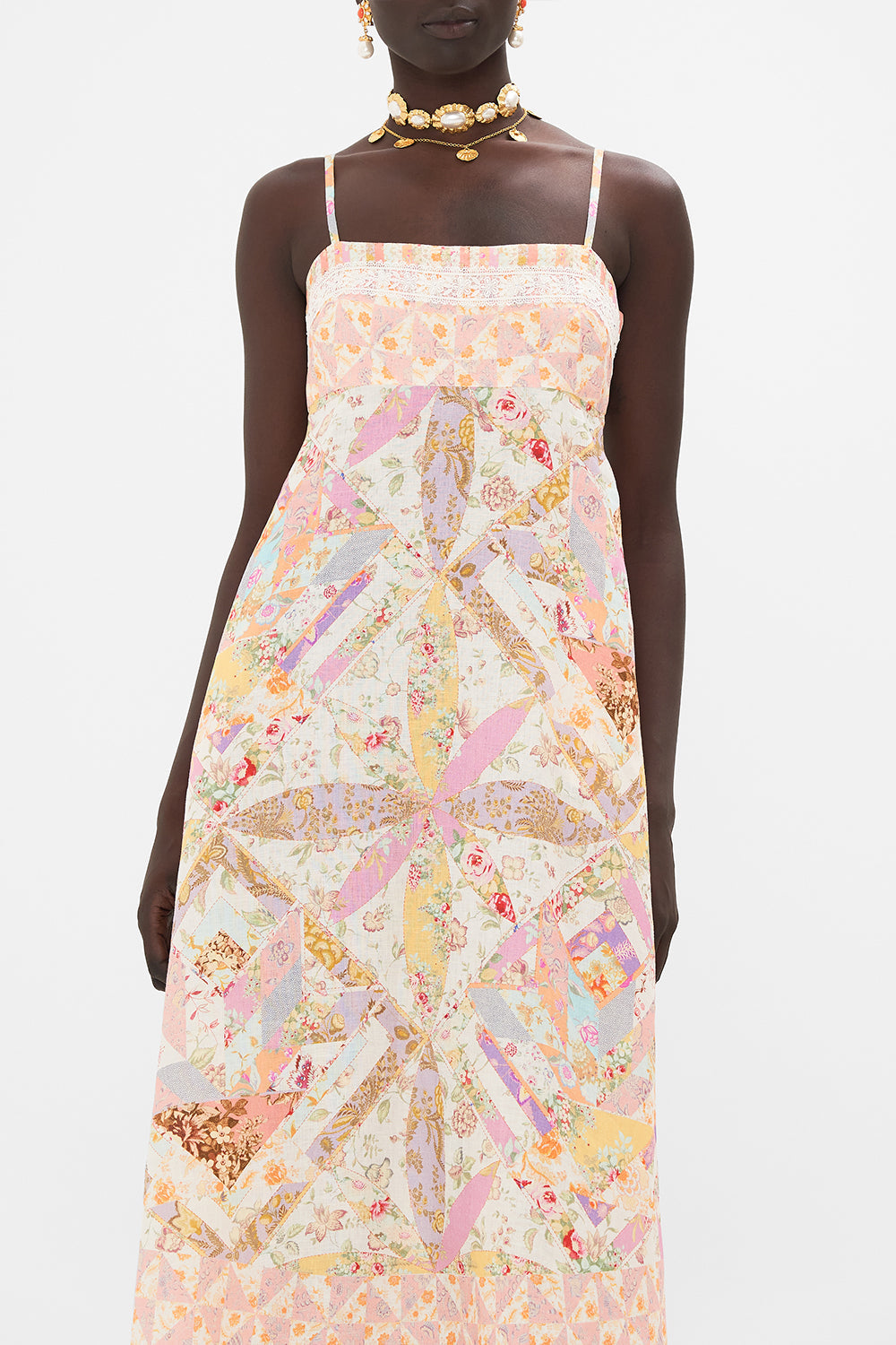 CAMILLA Blush Square Neck Sundress in Sew Yesterday