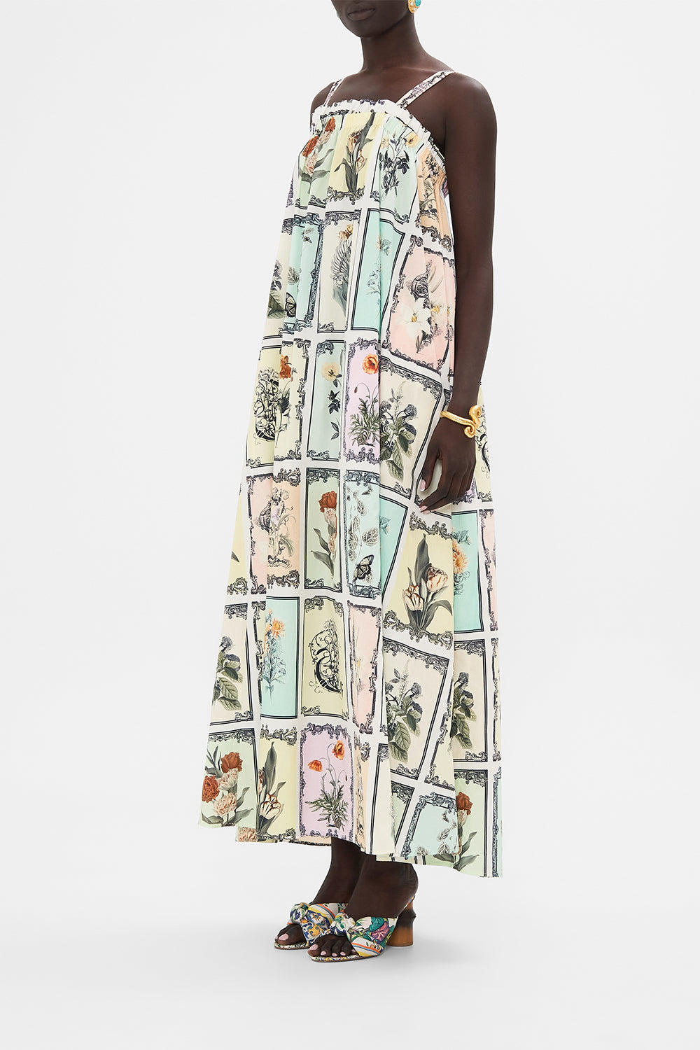 CAMILLA floral print sundress in Long Live Letterpress print