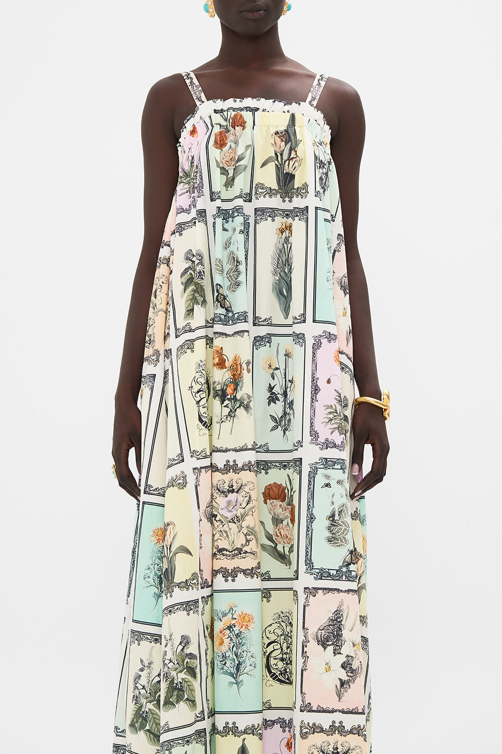 CAMILLA floral print sundress in Long Live Letterpress print