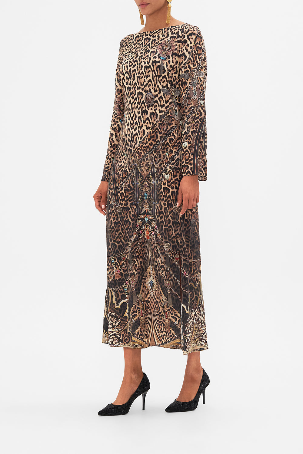 CAMILLA Leopard Long Sleeve Bias Dress in Amsterglam print
