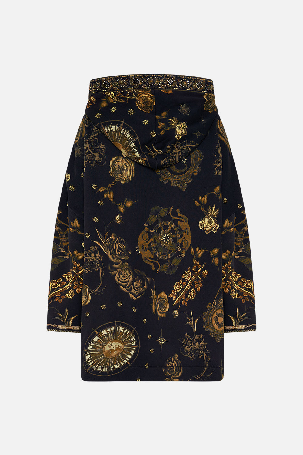 CAMILLA black hoodie jacket with pockets in So Says The Oracle print.