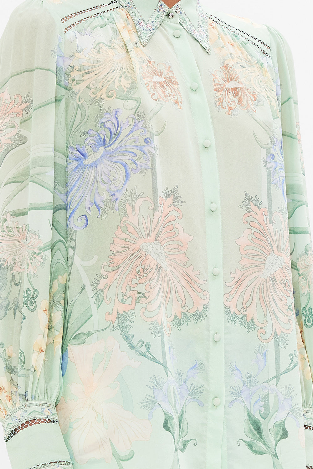 CAMILLA Floral Button Through Blouson Sleeve Blouse in Dreaming in Dutch