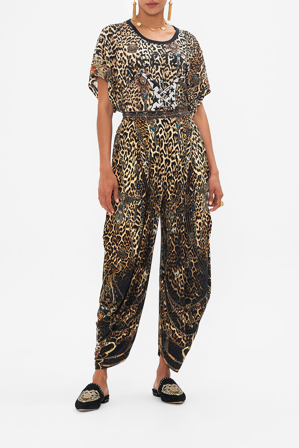 CAMILLA leopard split hem jersey pant in Amsterglam print.