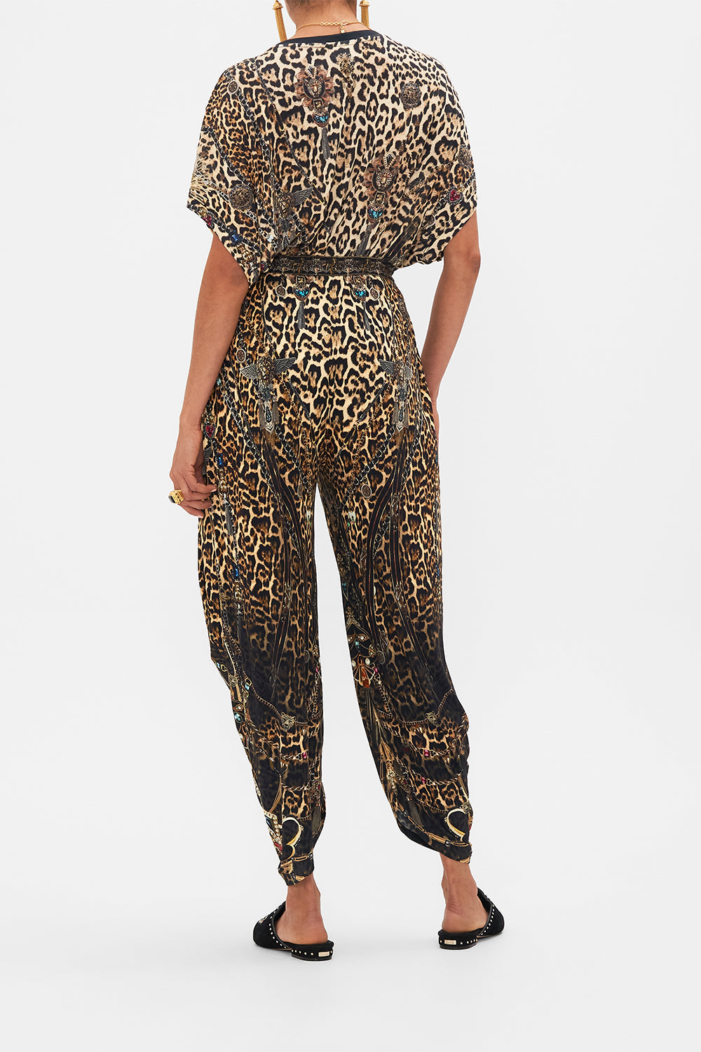 CAMILLA leopard split hem jersey pant in Amsterglam print.