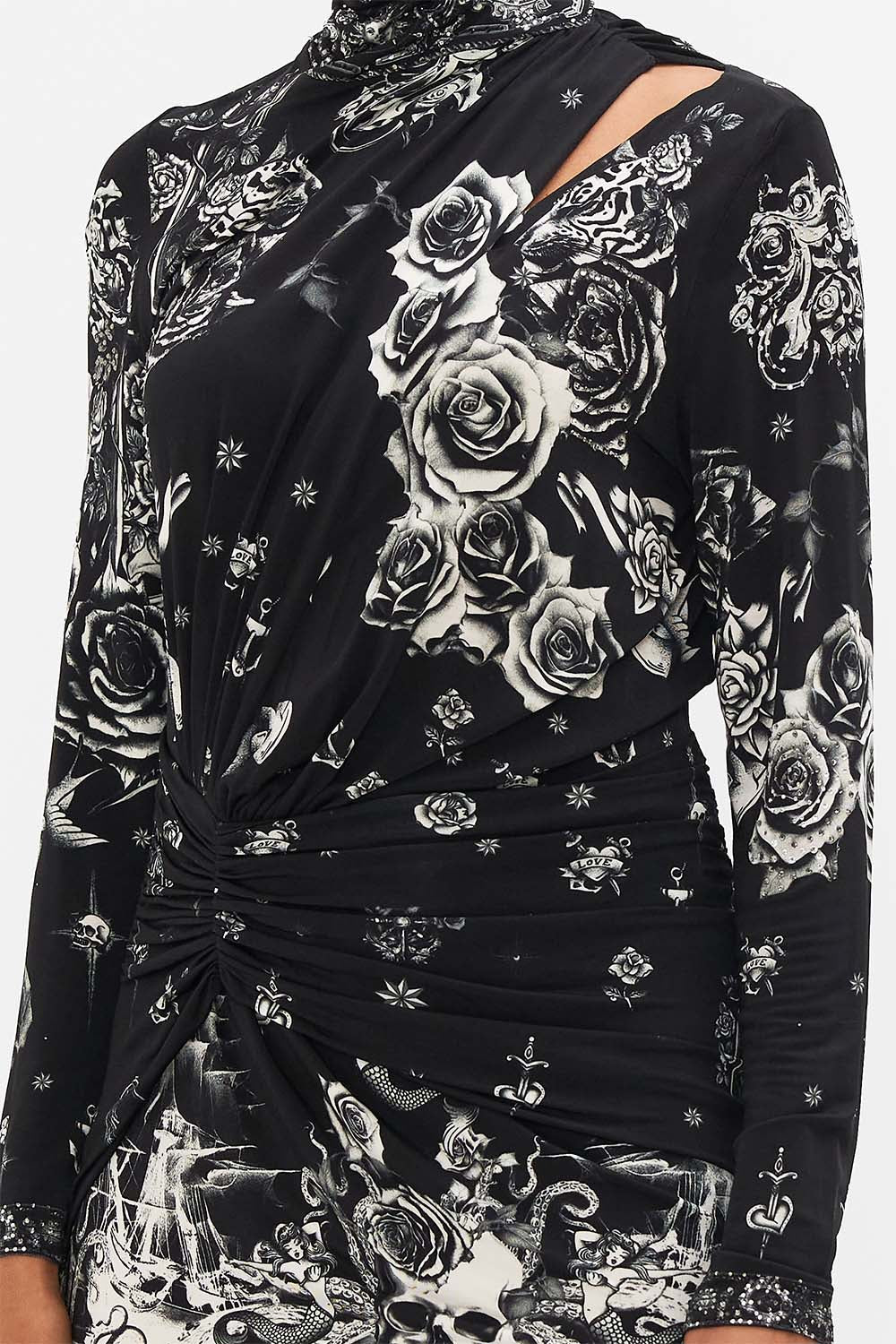 DRAPED ASYMMETRIC MINI JERSEY DRESS TALES OF TATTOO