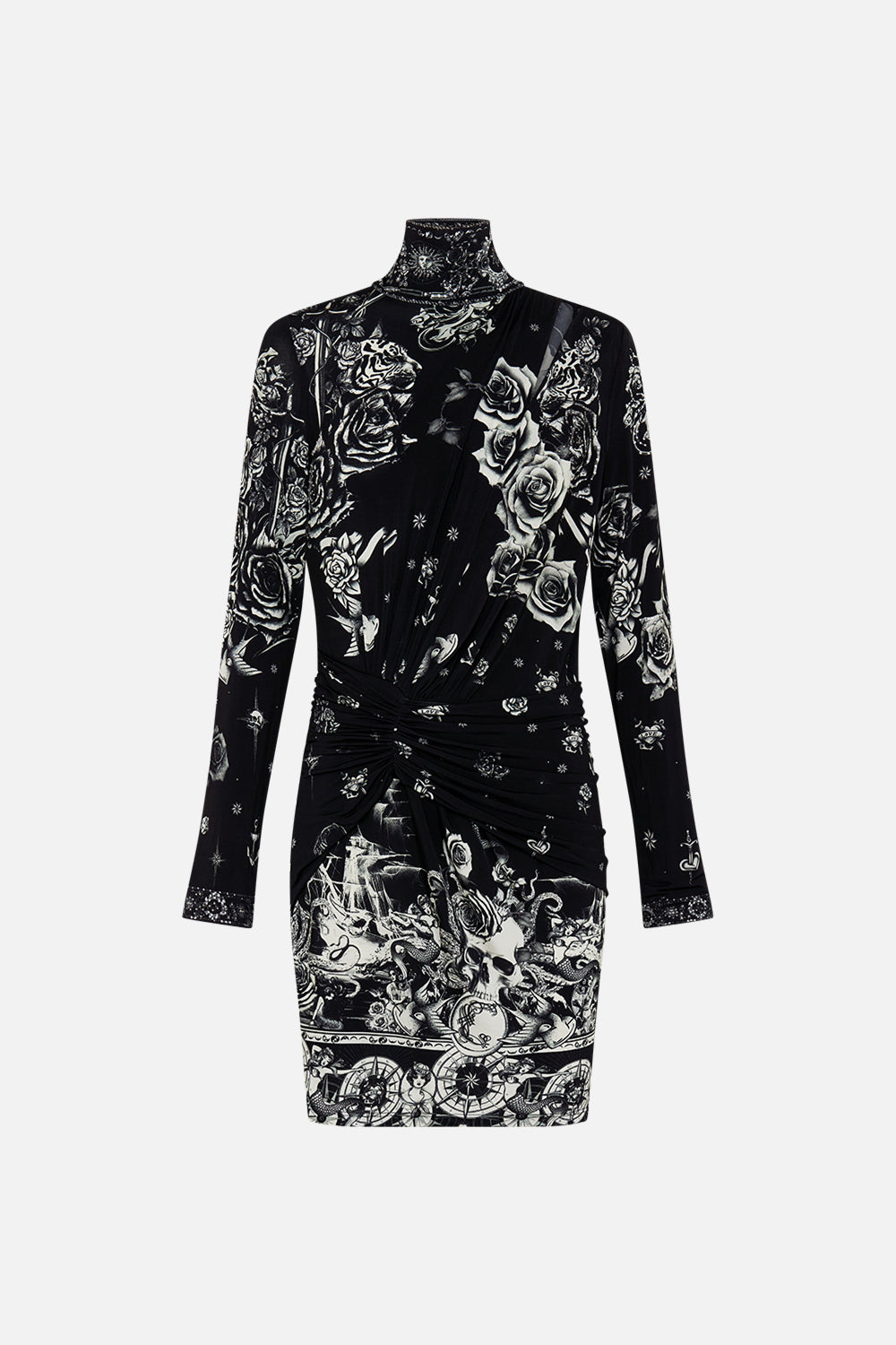 DRAPED ASYMMETRIC MINI JERSEY DRESS TALES OF TATTOO