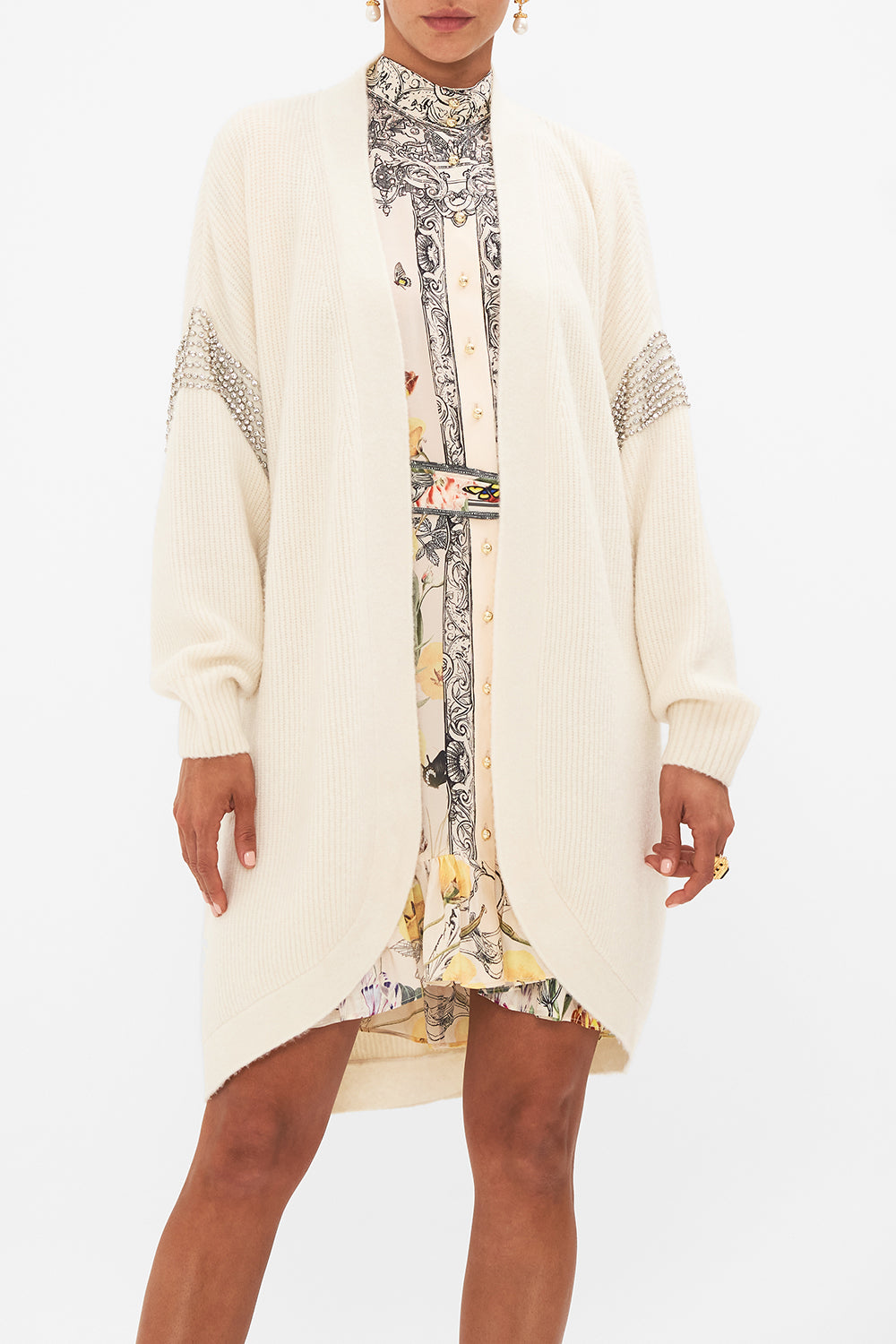 CAMILLA floral layered long sarong with front tie in Stitched in Time print.