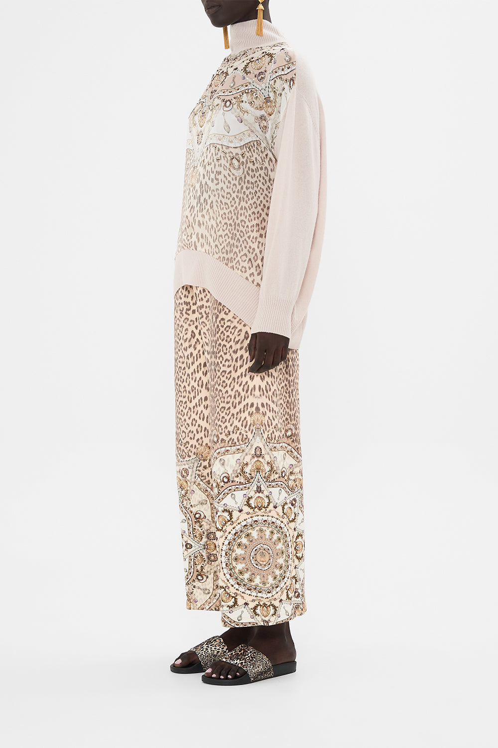 CAMILLA silk turtleneck in Grotto Goddess print