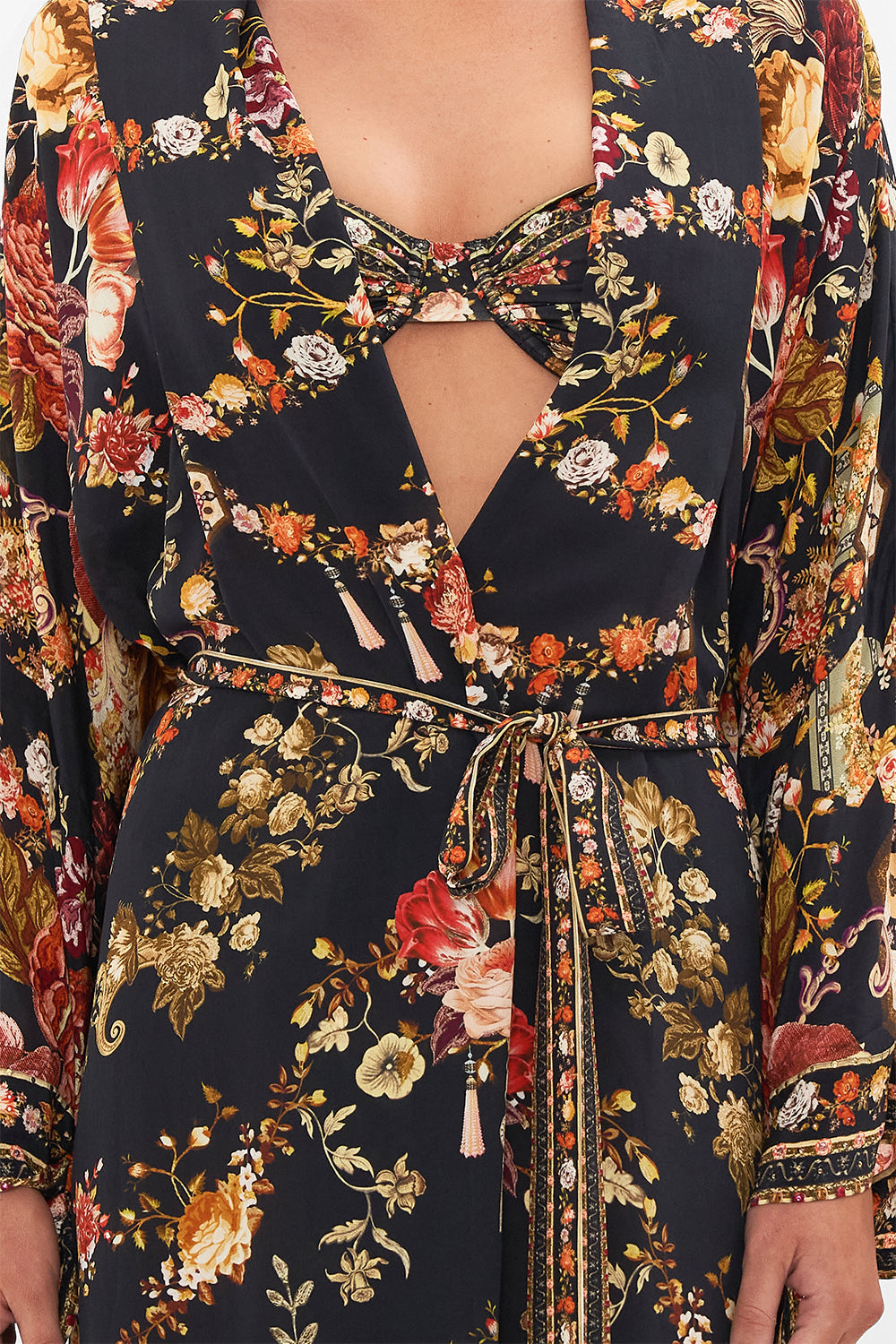 CAMILLA Floral Oversized Layer with Tie Sleeve in Stitched in Time