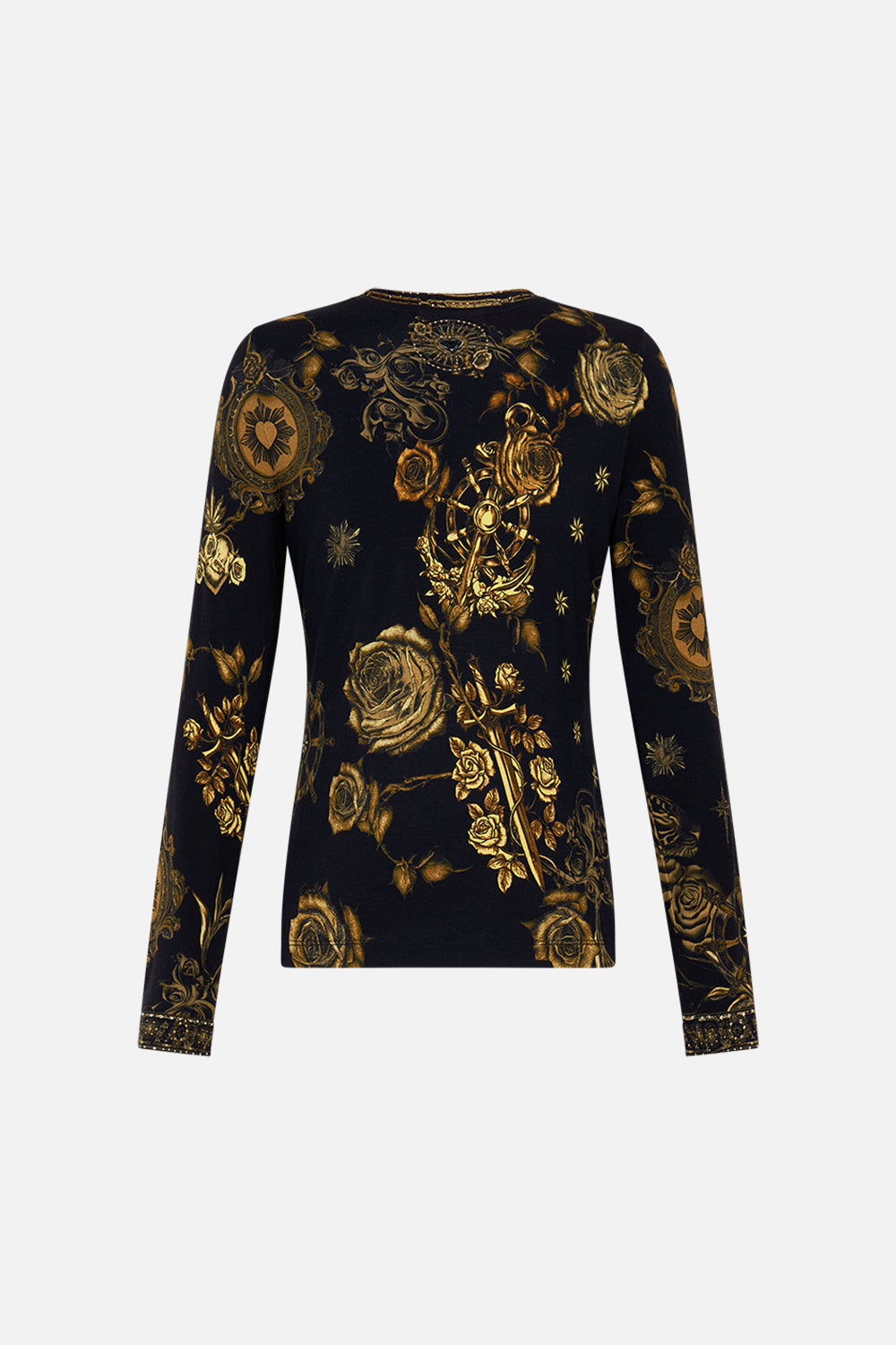 CAMILLA black long sleeve top in So Says the Oracle print.