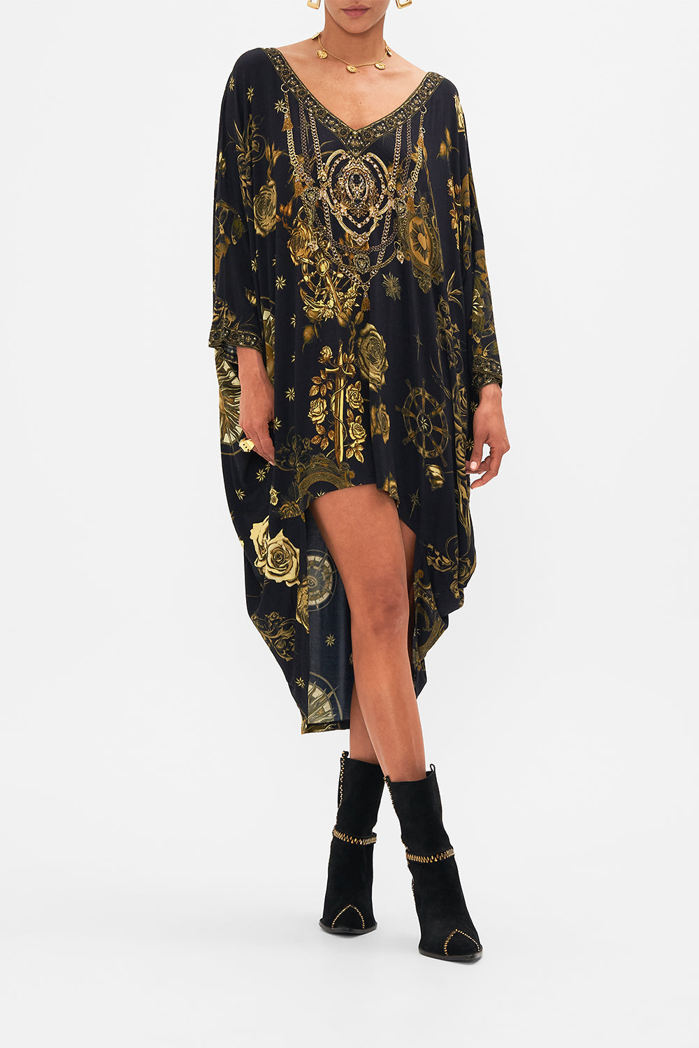 CAMILLA Black V-Neck Scoop Back Hem Jersey Dress in So Says the Oracle