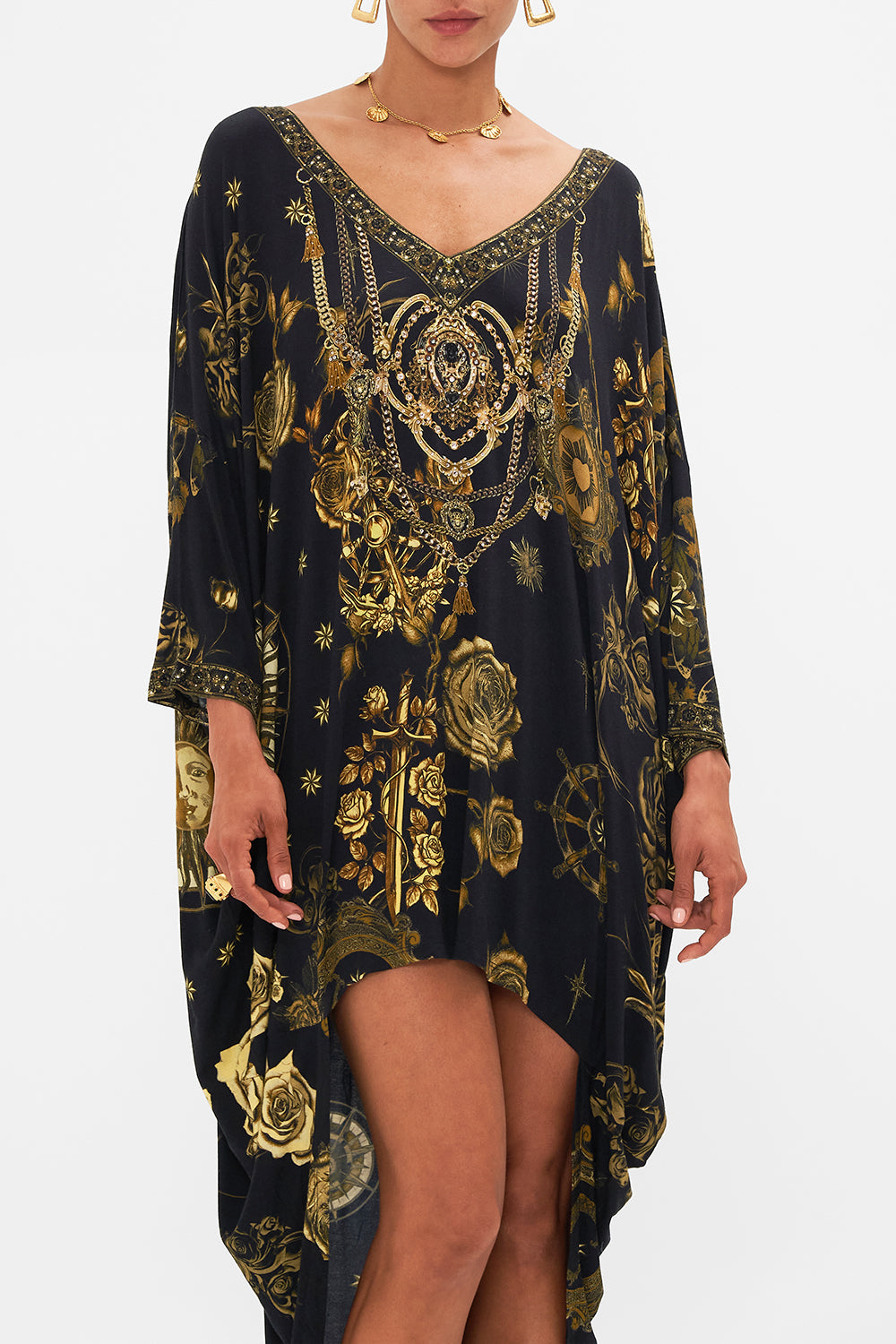 CAMILLA Black V-Neck Scoop Back Hem Jersey Dress in So Says the Oracle