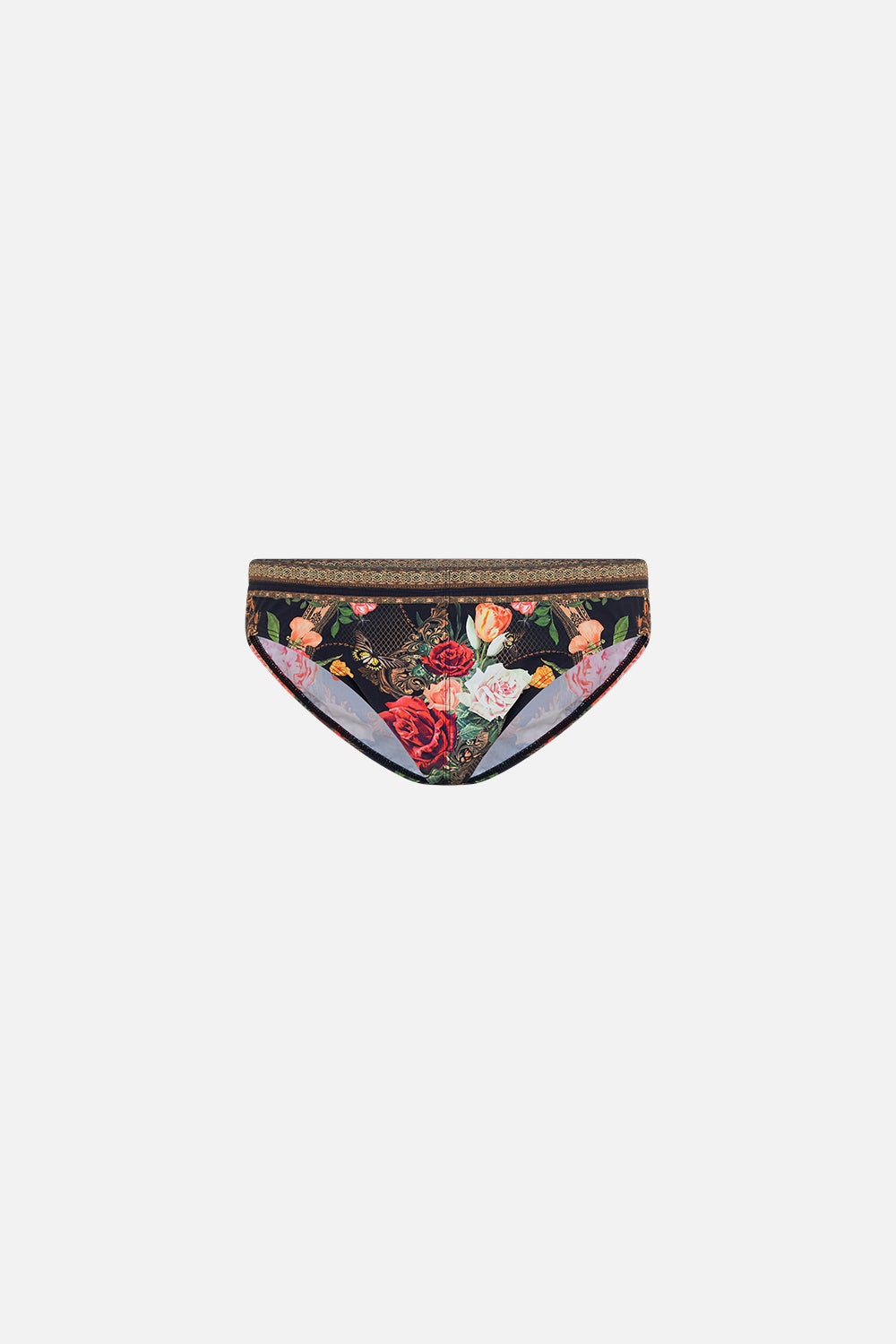 Hotel Franks by CAMILLA floral men's athletic swim brief in Magic in the Manuscripts