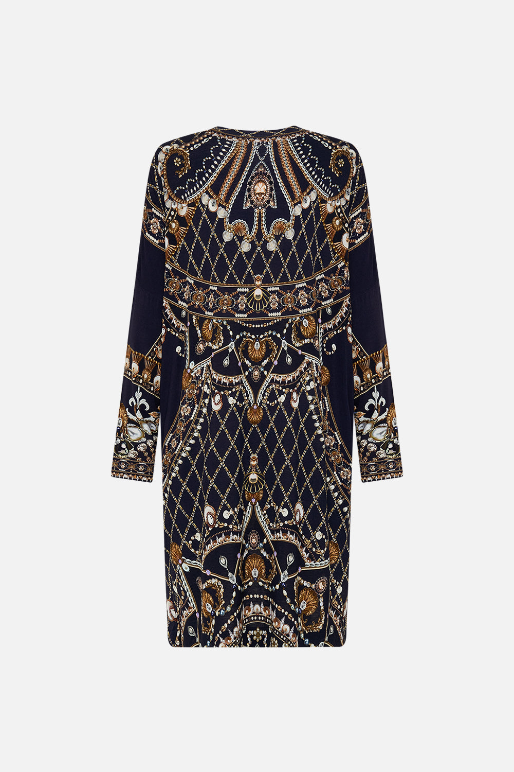 CAMILLA black/gold side split tee in Dance With The Duke print.