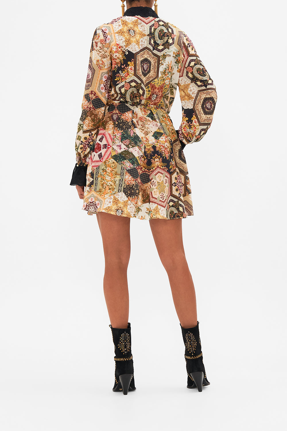 CAMILLA floral shift shirt dress with broderie detail in Stitched in Time print