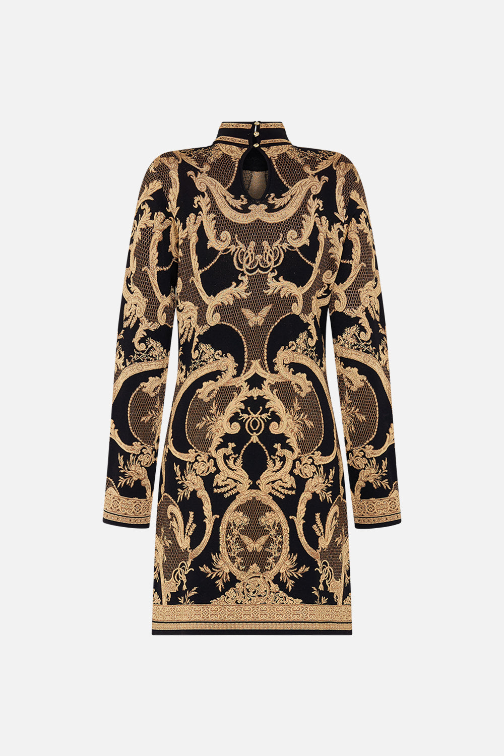 CAMILLA Black Jacquard Turtle Neck Short Knit Dress in Magic in the Manuscripts