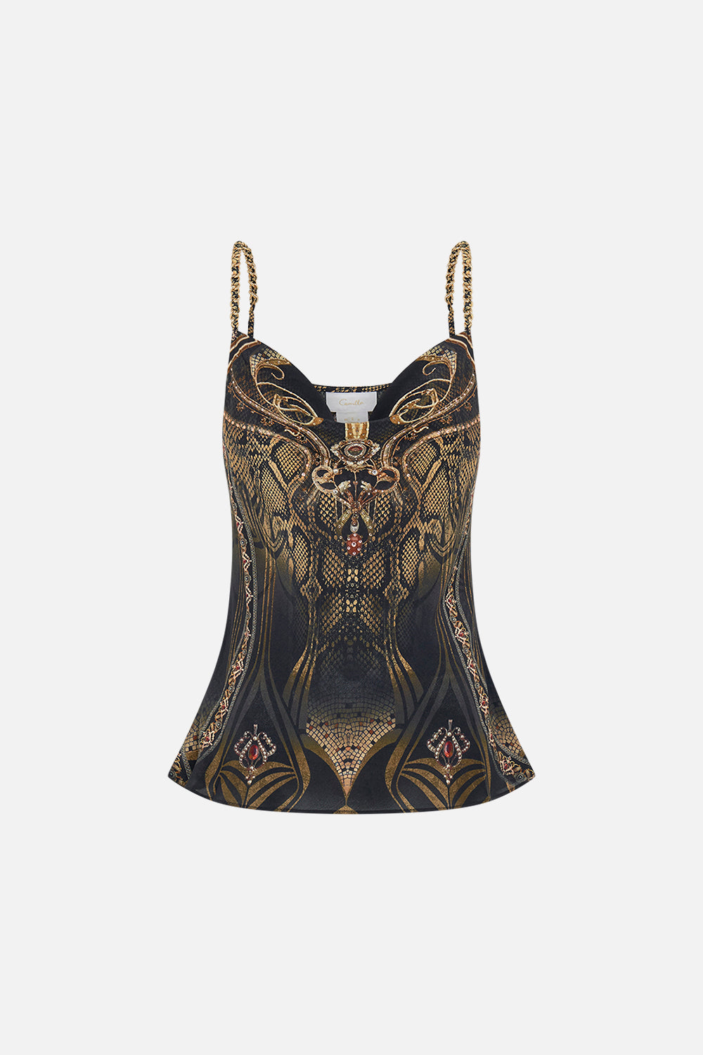 CAMILLA bias silk cami in Nouveau Noir print