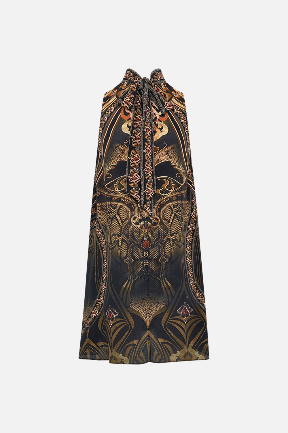 CAMILLA silk mini dress in Nouveau Noir print