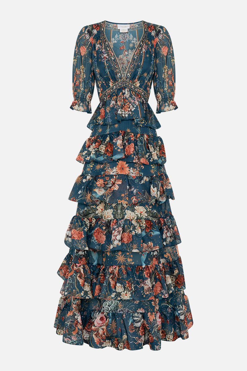 PUFF SLEEVE TIERED SKIRT LONG DRESS MAGIC IN THE MANUSCRIPTS main image 1