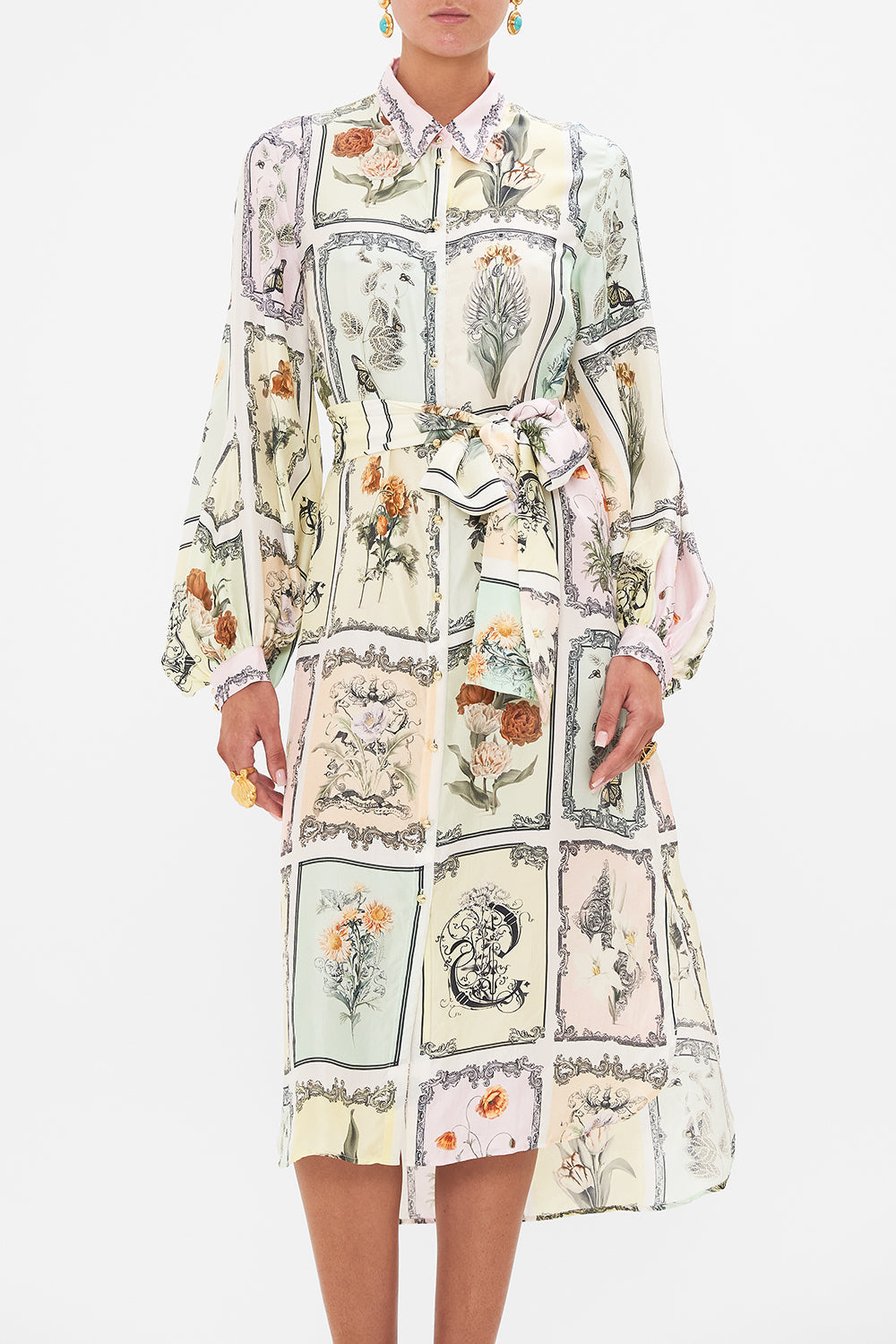 CAMILLA multi midi shirt dress in Long Live Letterpresses print