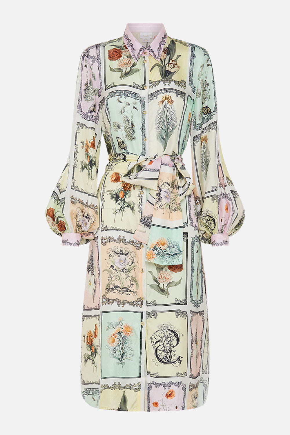 CAMILLA multi midi shirt dress in Long Live Letterpresses print
