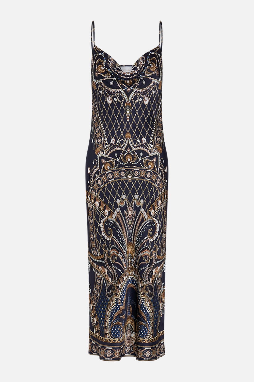 CAMILLA black/Gold Long Bias Slip in Dance with the Duke