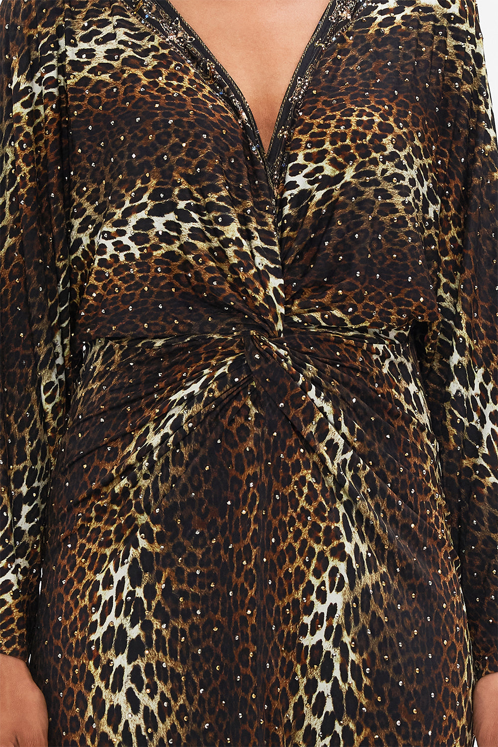 CAMILLA leopard long split-front twist dress in Amsterglam print.