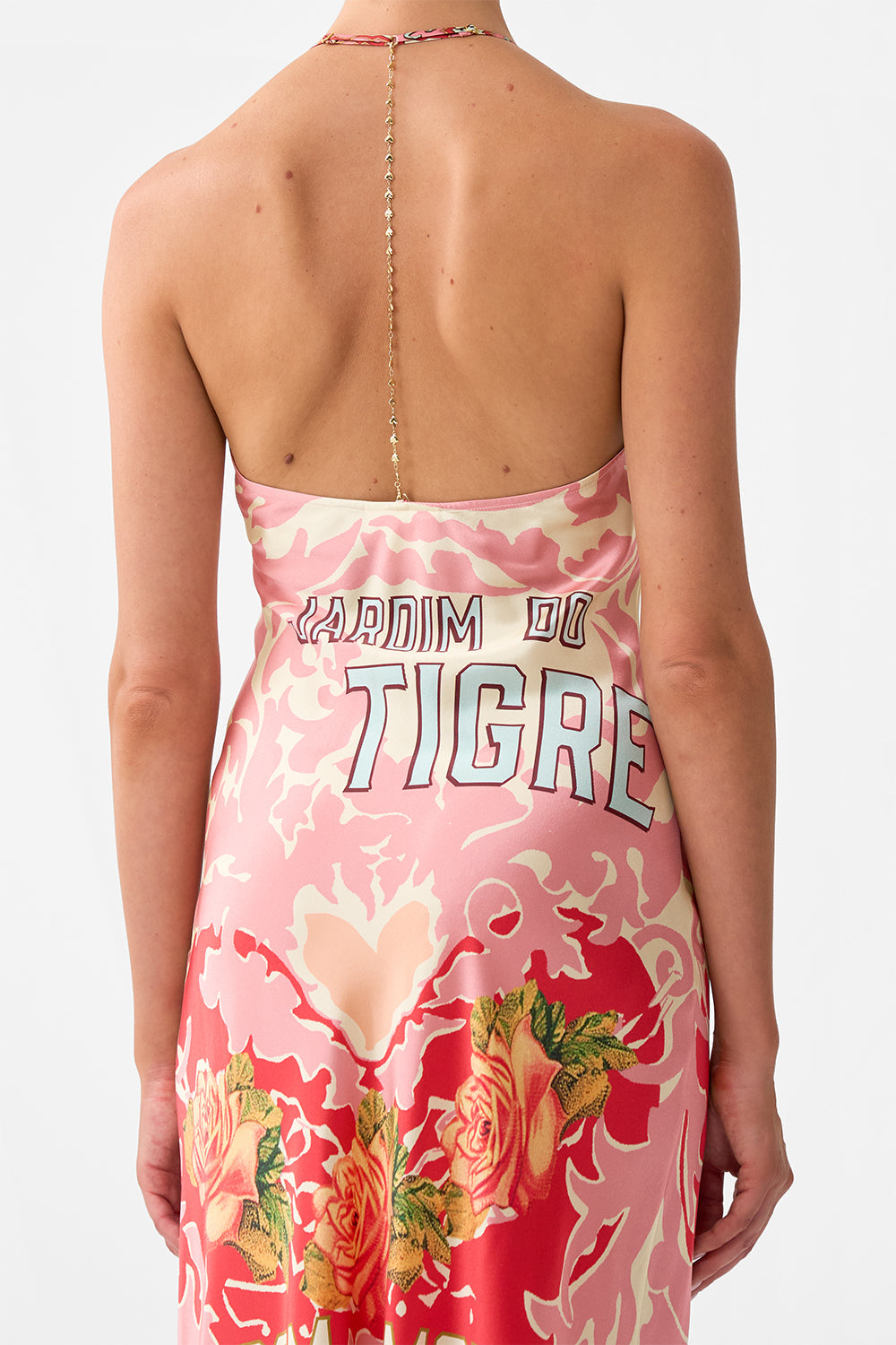 The CAMILLA Chain Detail Slip Dress in our Pink Porto print.