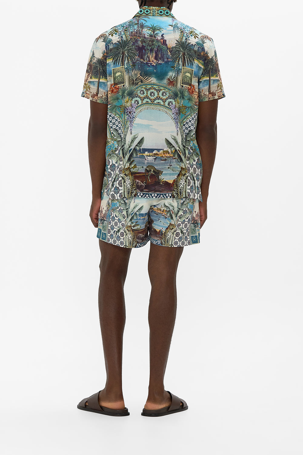 SHORT SLEEVE CAMP COLLARED SHIRT POSTCARDS & PALM TREES