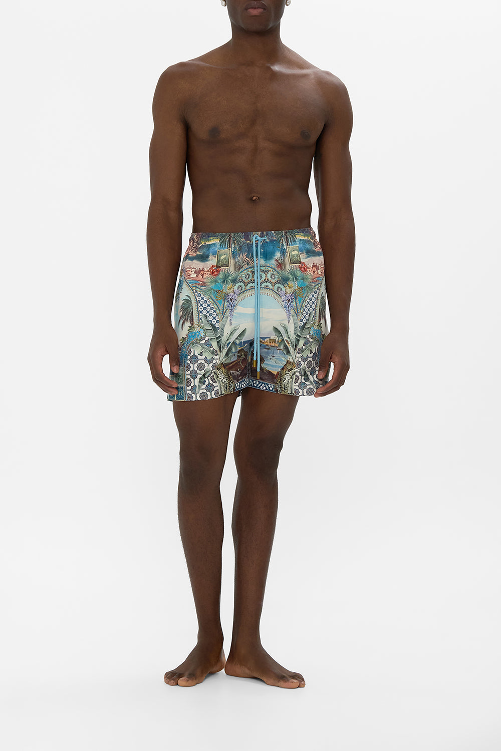MID LENGTH BOARDSHORT WITH ELASTIC WAIST POSTCARDS & PALM TREES