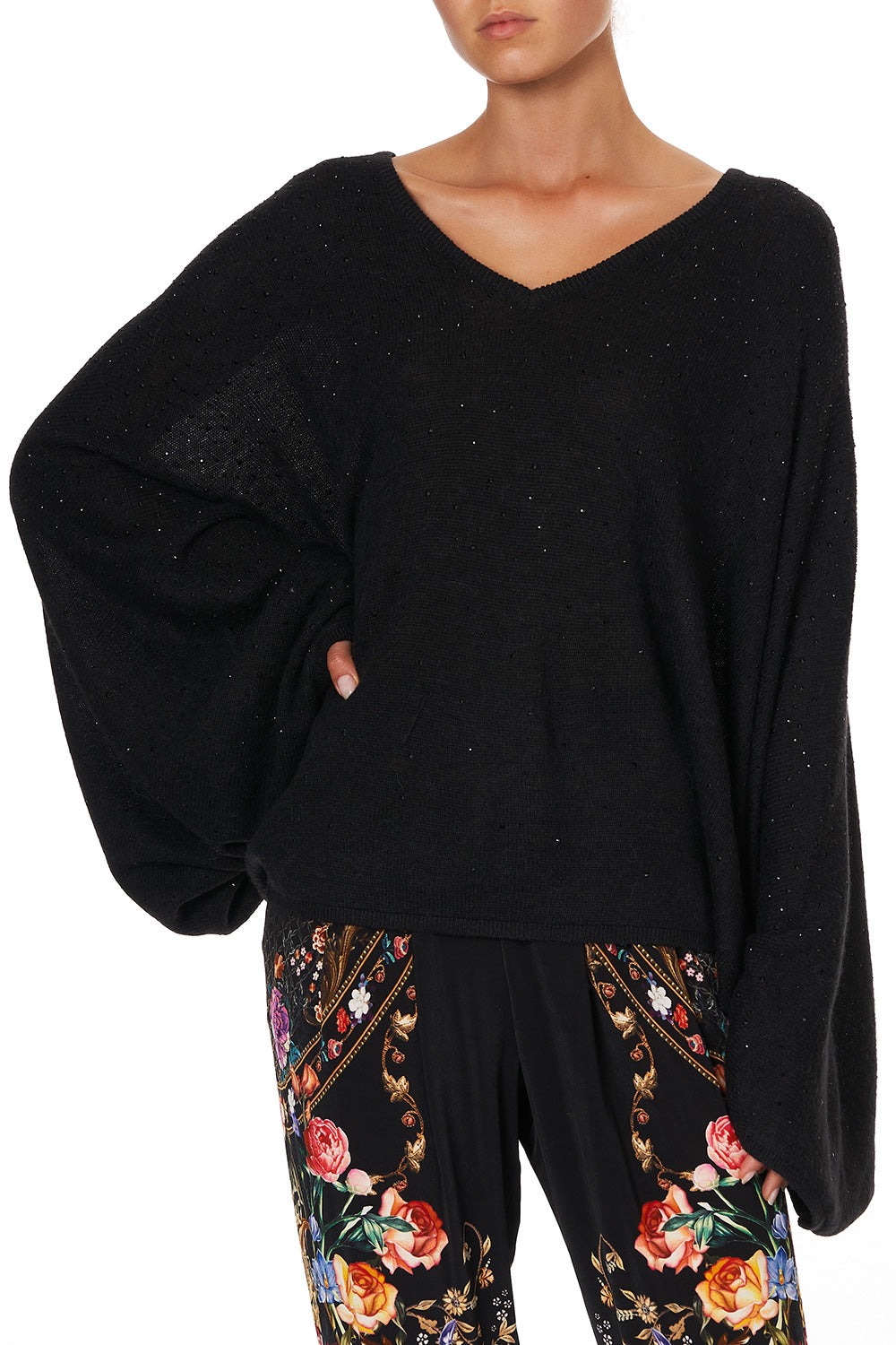 KNIT V NECK JUMPER WITH DOLMAN SLEEVE BLUSHING MANOR