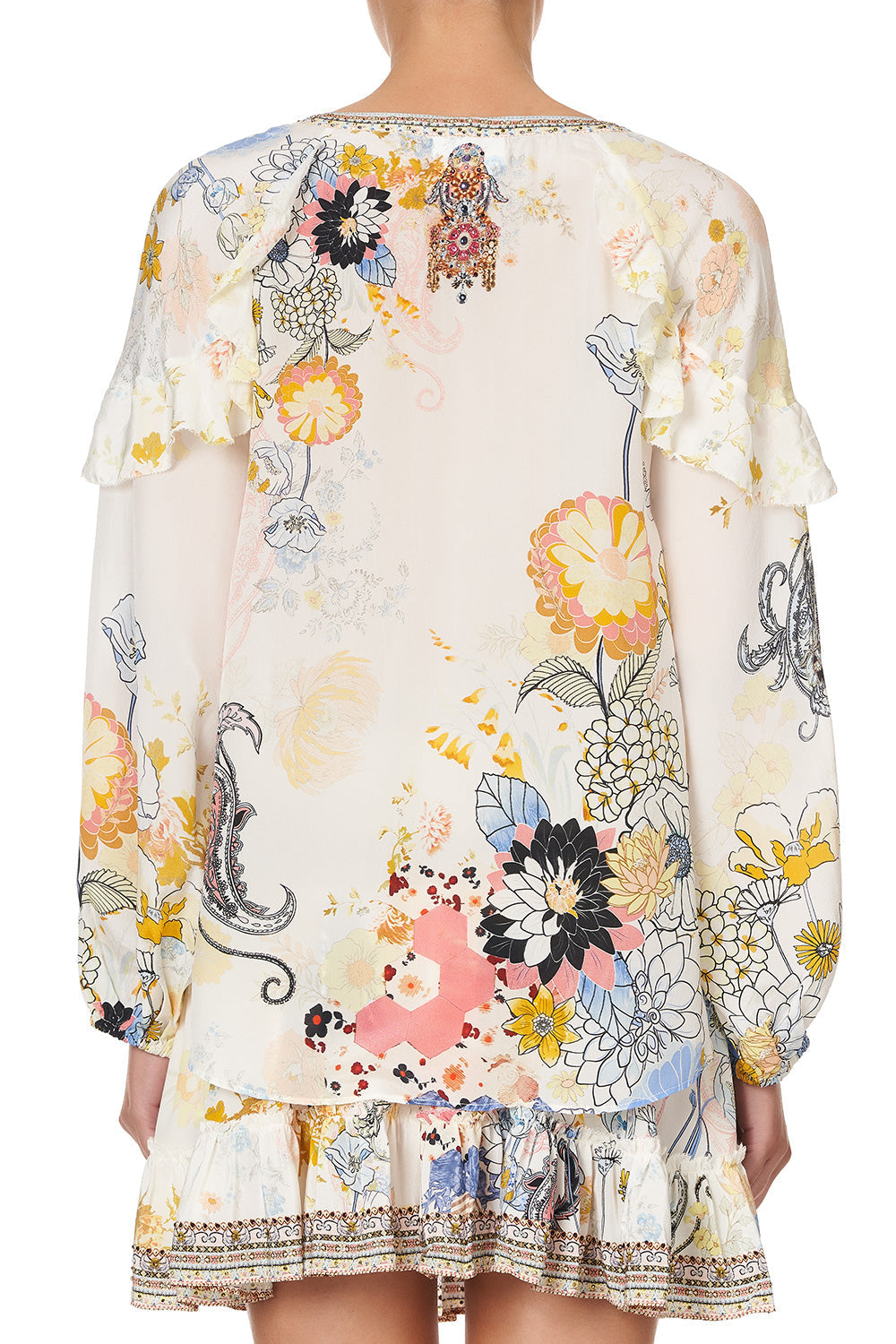 BLOUSON SLEEVE LACE UP BLOUSE BRITAIN BOUQUET