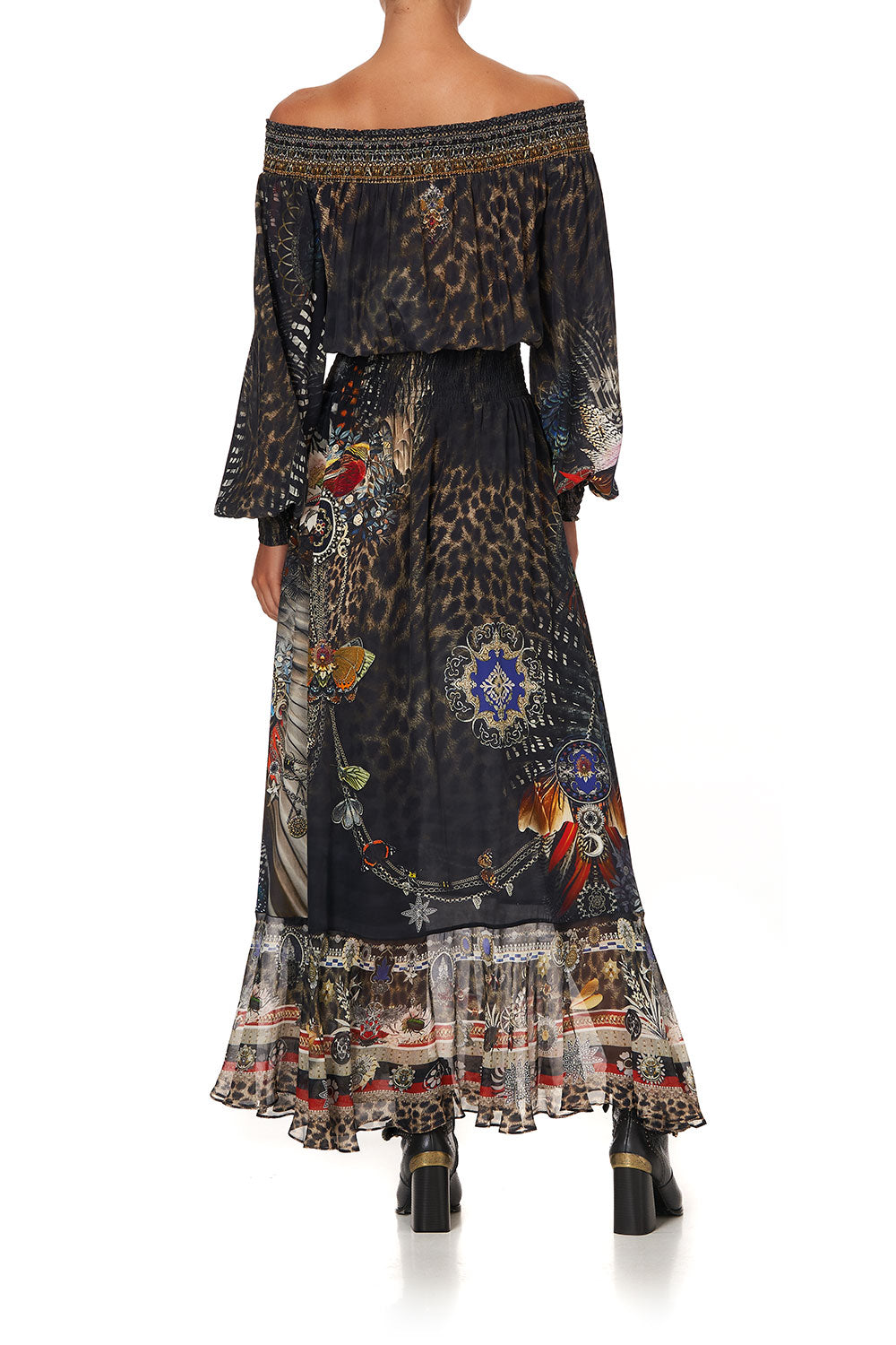 OFF SHOULDER SHIRRED DRESS TREASURE CHASER