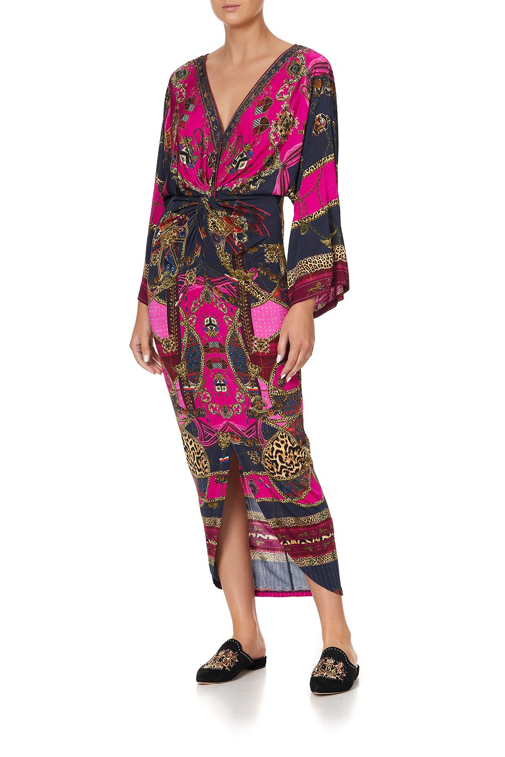 LONG SPLIT FRONT TWIST DRESS DINING HALL DARLING