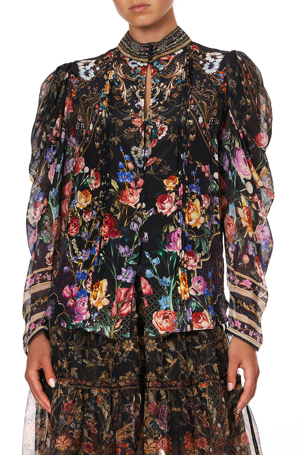 PINTUCK BLOUSE WITH DRAPED SLEEVE BLUSHING MANOR