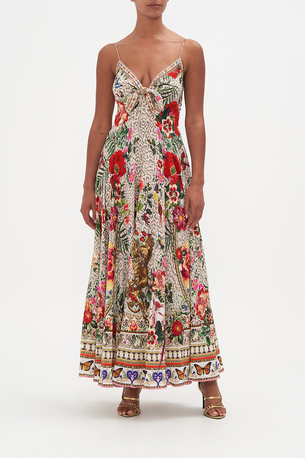 LONG DRESS WITH TIE FRONT LEOS BOUQUET