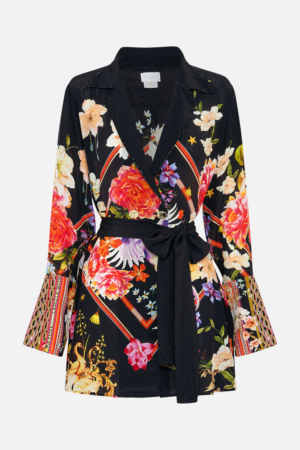 Product view of CAMILLA silk jacket in Secret History floral print