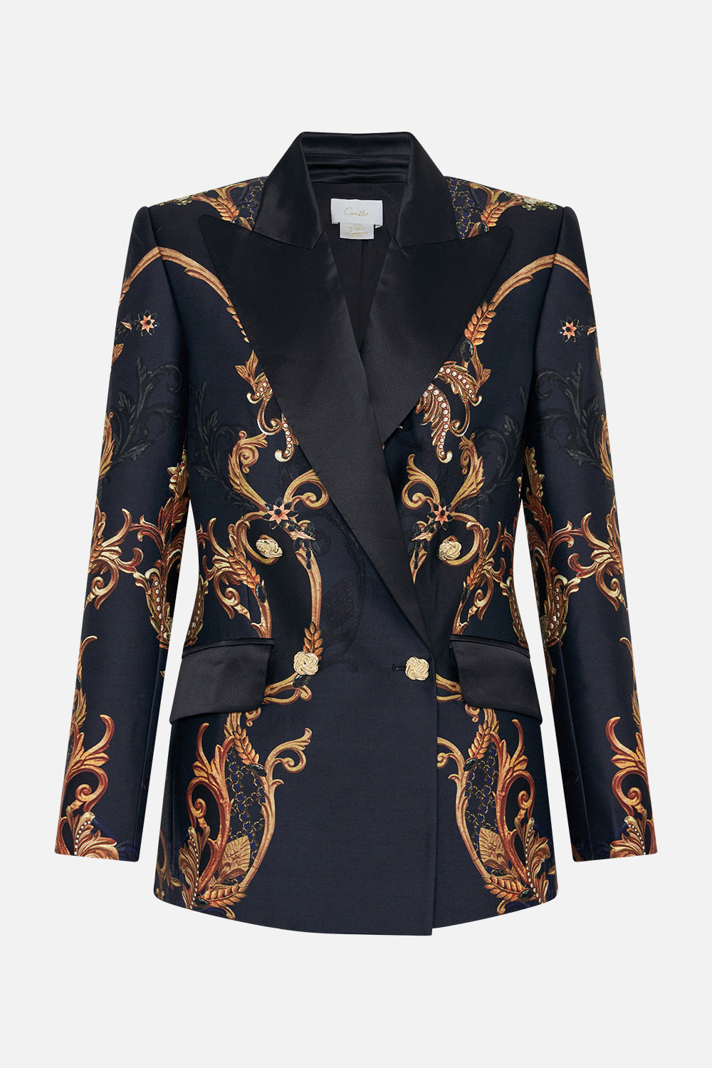 Product view of CAMILLA silk wool blazer jacket in Moonlight Melodies print