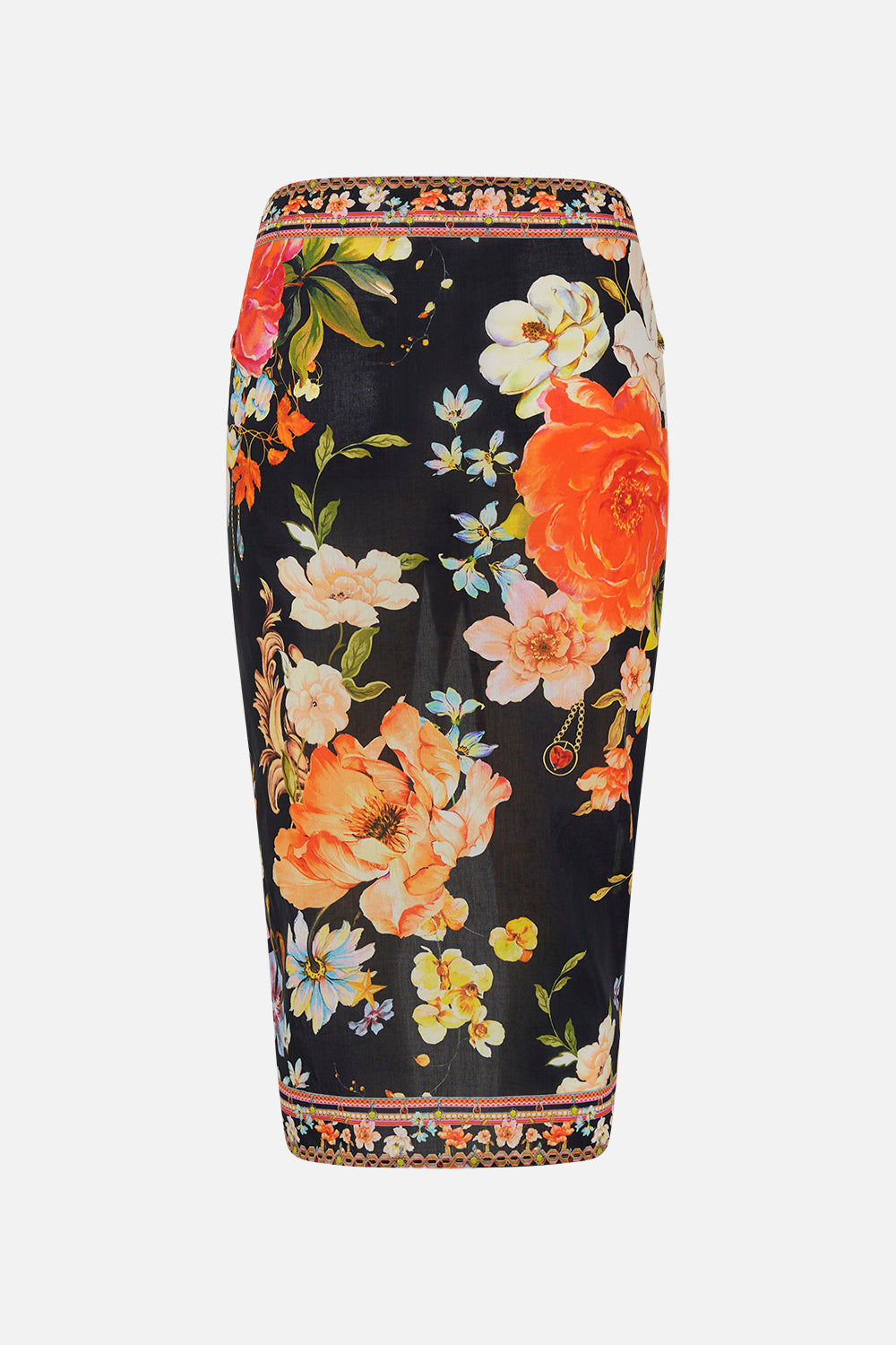 Back product view of CAMILLA silk cotton sarong in Wild Loving tropical print