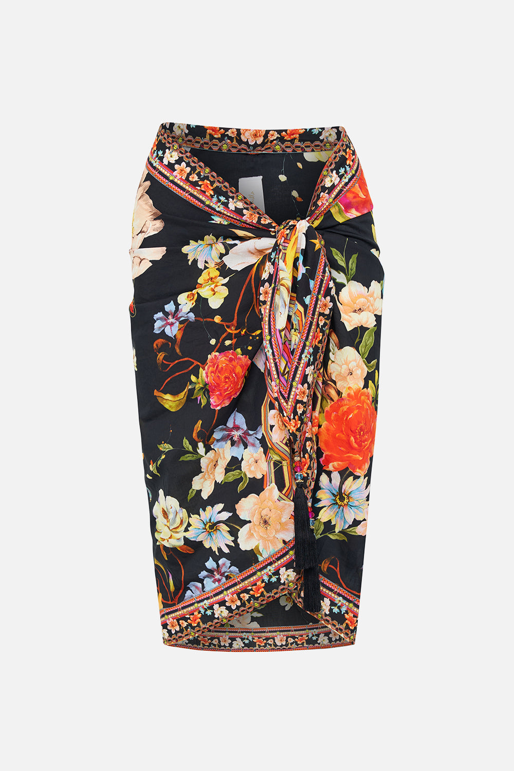 Product view of CAMILLA silk cotton sarong in Wild Loving tropical print