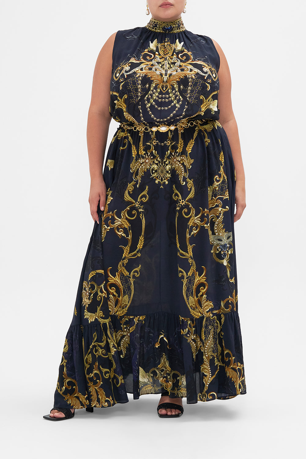 NECKTIE DRESS WITH ELASTICATED WAIST MOONLIGHT MELODIES