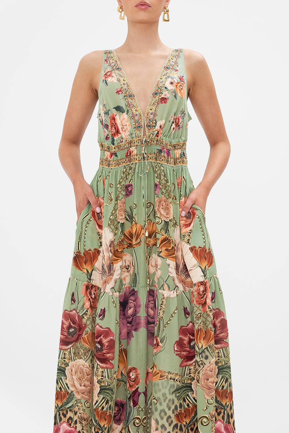 SHIRRED WAIST DETAIL LONG DRESS GROW AND GLOW