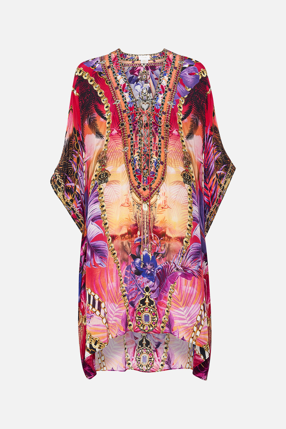 Product view of CAMILLA resortwear silk kaftan in Wild Loving print