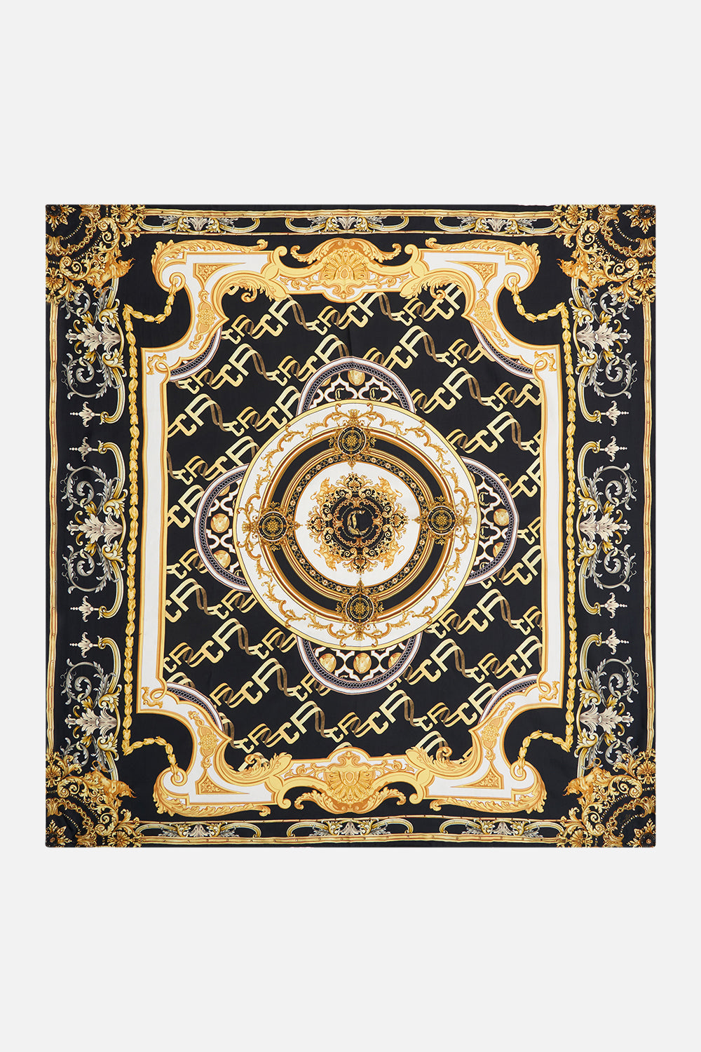 Detail view of CAMILLA silk square scarf in Tether Me Not print